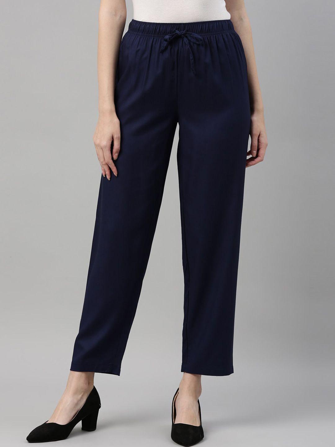 go colors women relaxed loose fit mid-rise plain parallel trousers