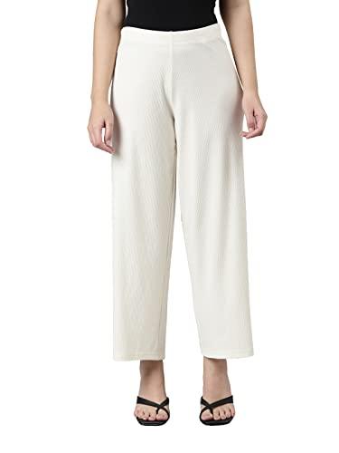 go colors women solid cream mid rise ribbed palazzos
