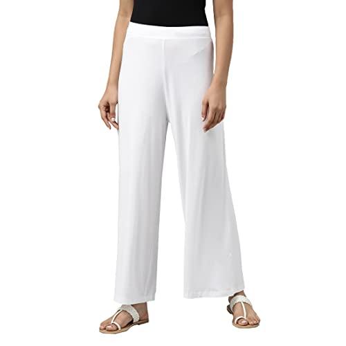 go colors women solid white viscose mid rise knit palazzos