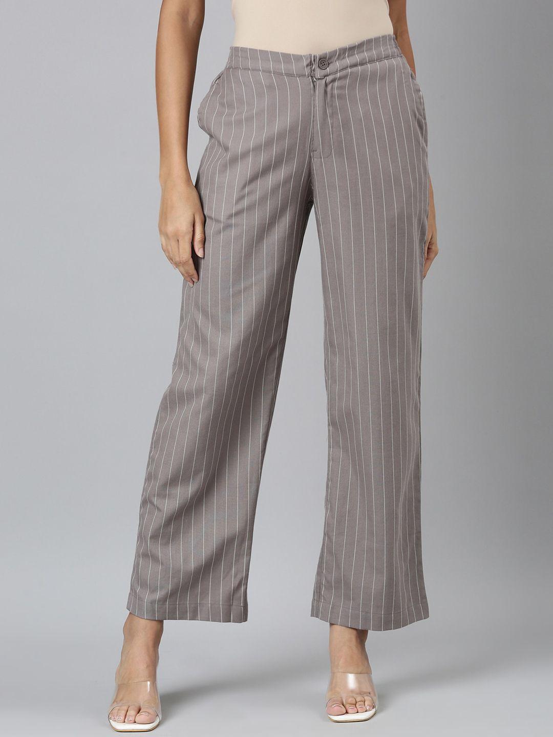 go colors women striped cotton parallel trousers