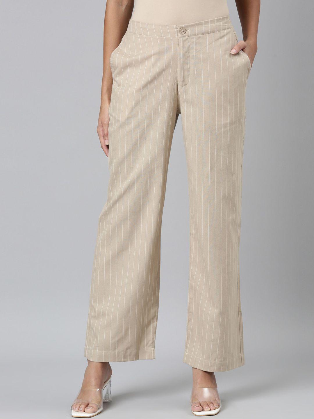 go colors women striped cotton parallel trousers