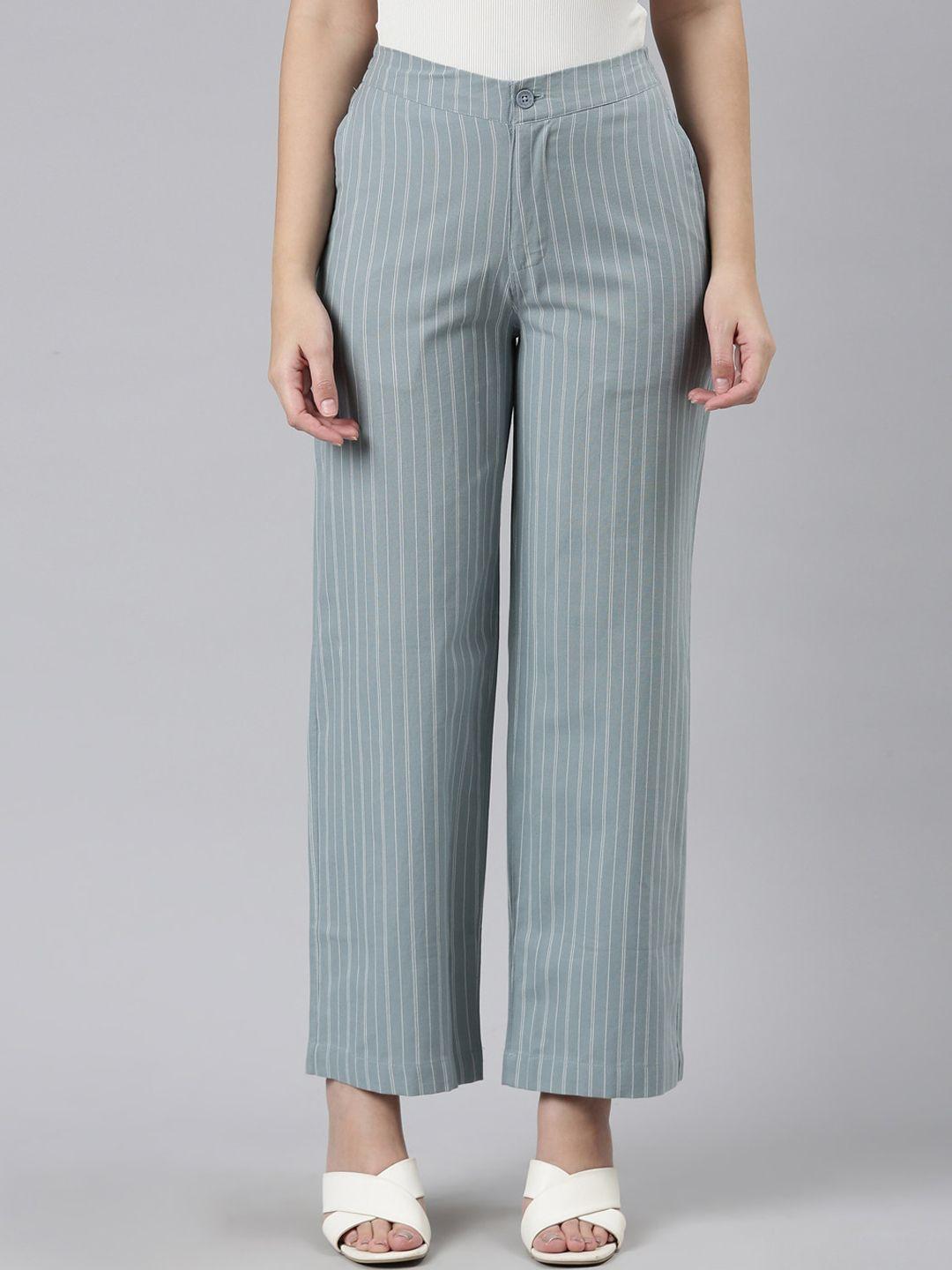 go colors women striped relaxed linen trousers