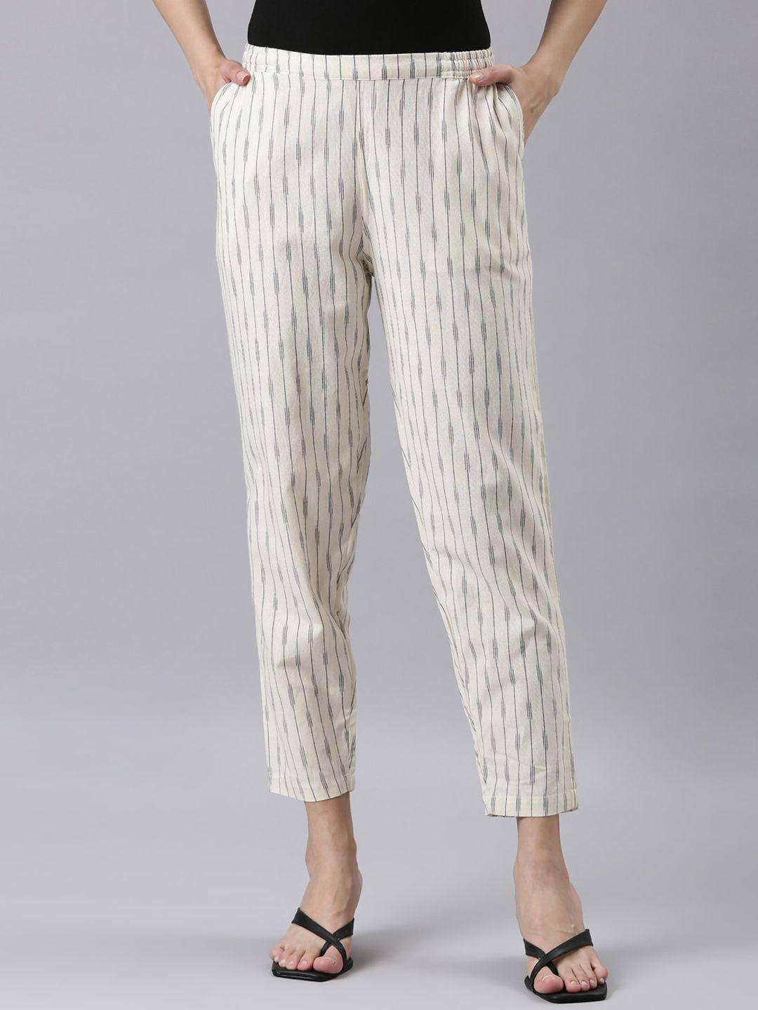 go colors women striped tailored tapered fit trousers