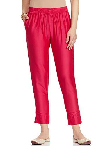 go colors women young fuchsia mid rise modal metallic pant - xl