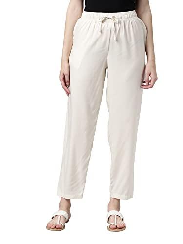 go colors womens' solid ecru mid rise woven viscose casual pants