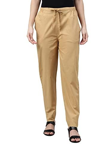go colors womens tapered fit cotton cotton pants (wheat_l) beige