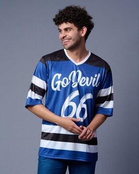 go devil 66 print oversized v-neck t-shirt