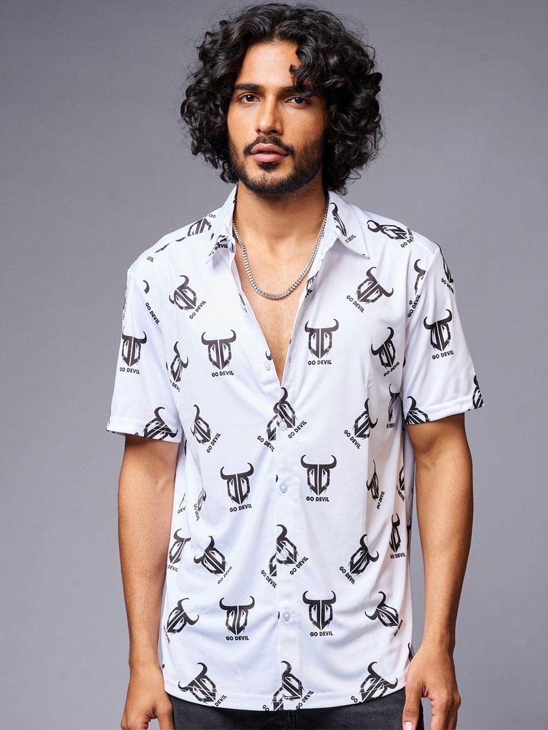 go devil men white opaque printed casual shirt