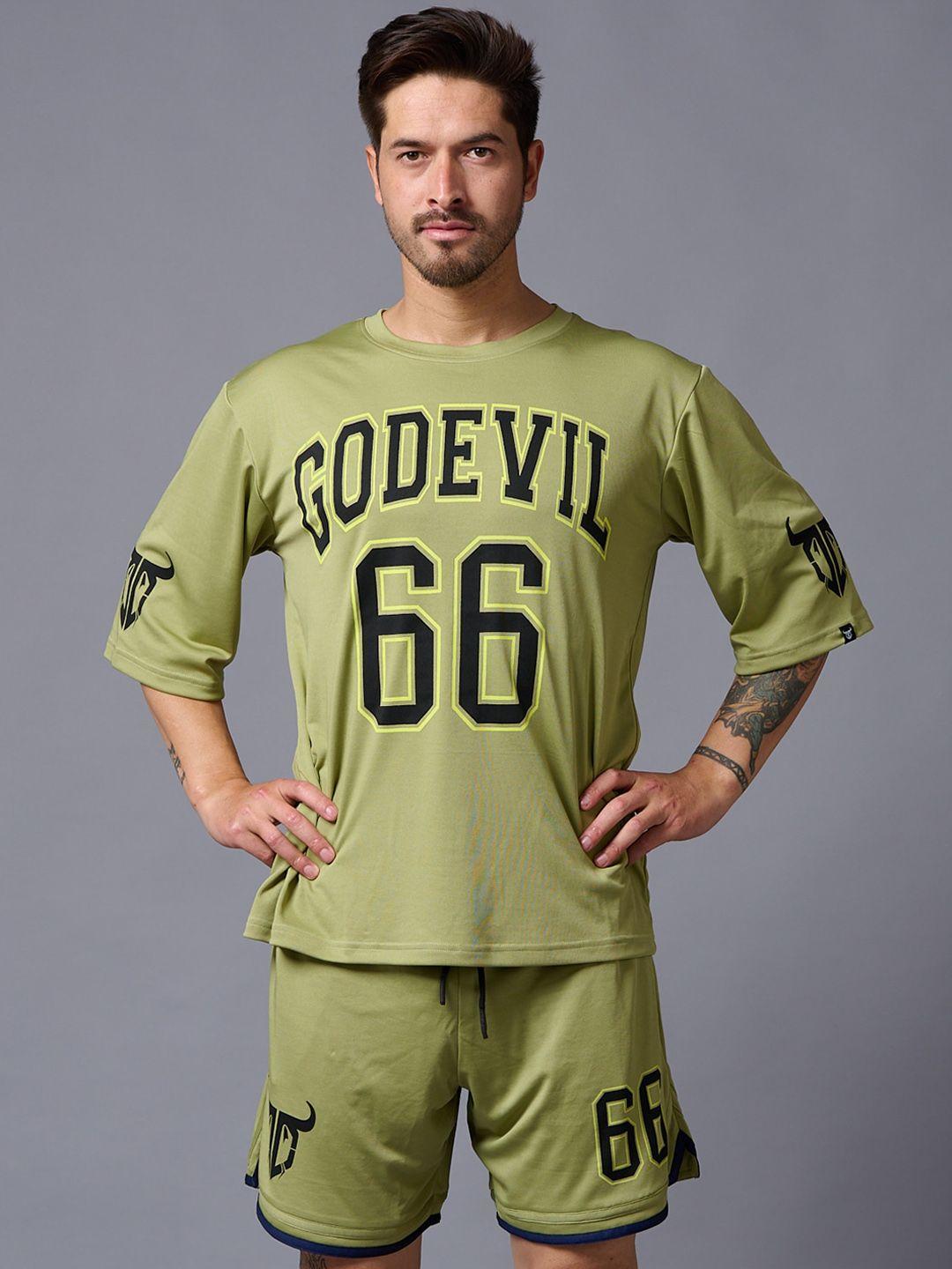 go devil printed t-shirt with flared shorts