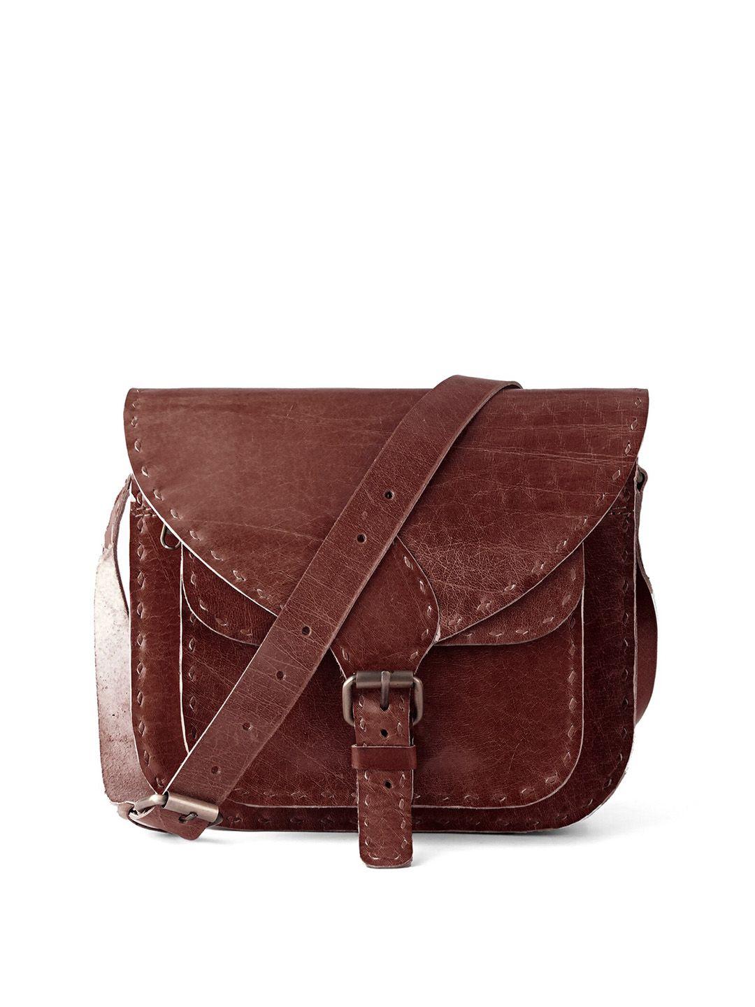 goatter brown leather structured sling bag