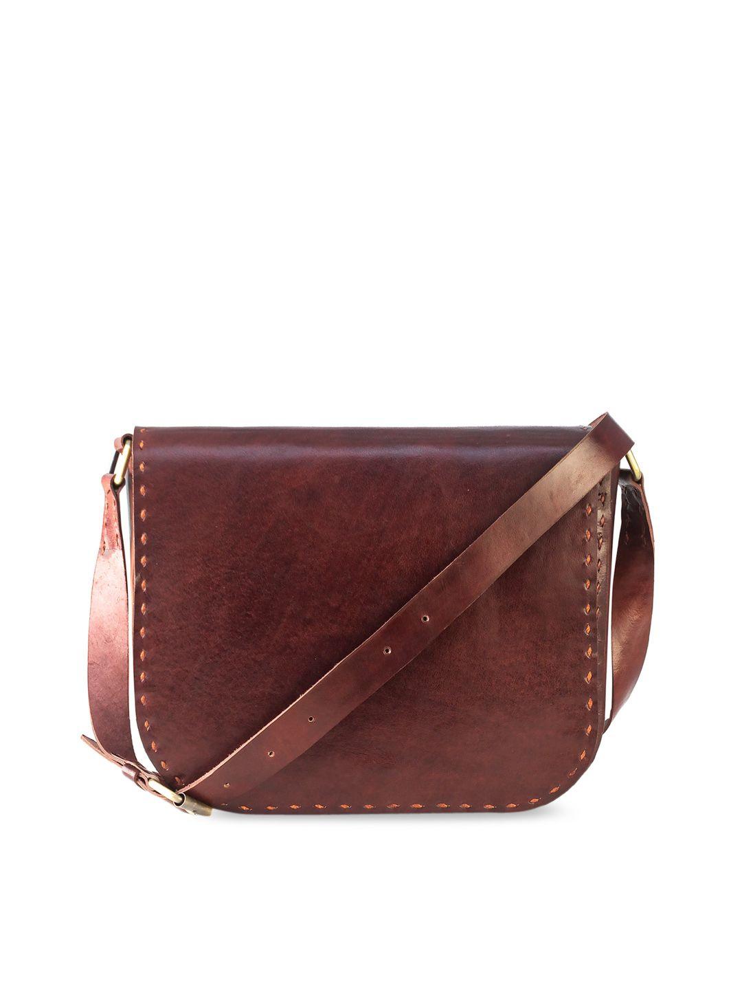 goatter brown leather structured sling bag