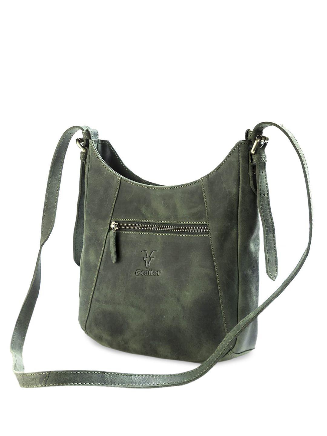 goatter green textured leather structured shoulder bag with quilted