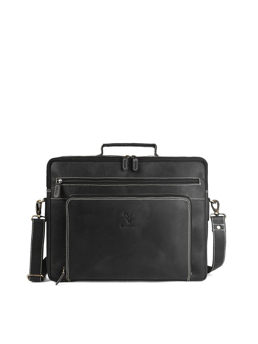 goatter men black leather laptop bag