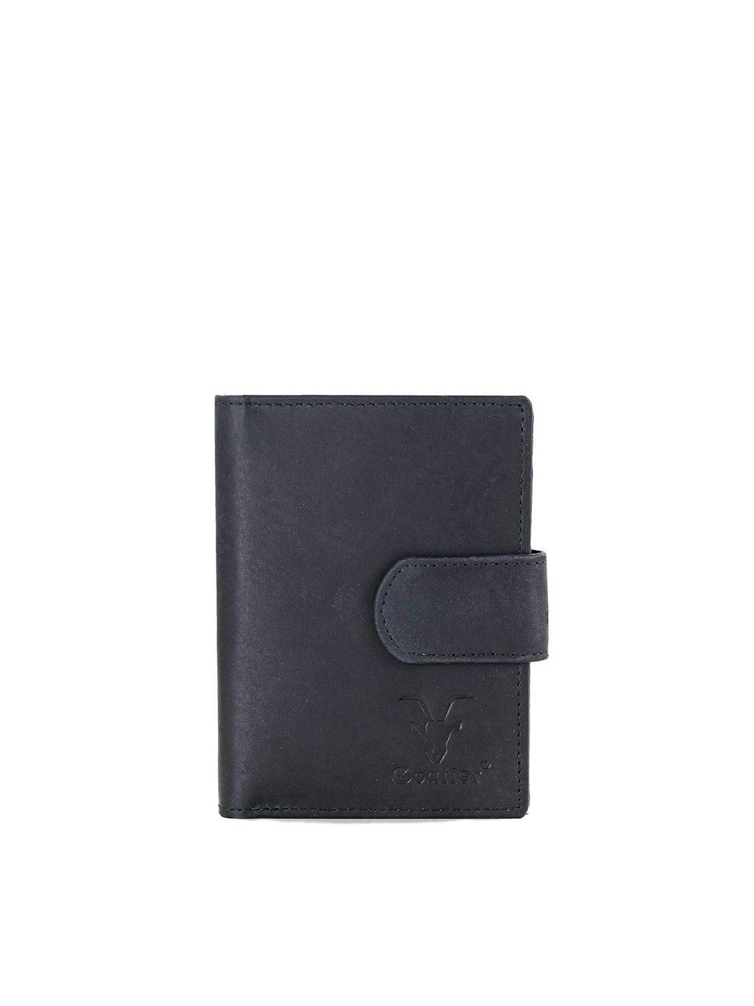 goatter men black leather three fold wallet