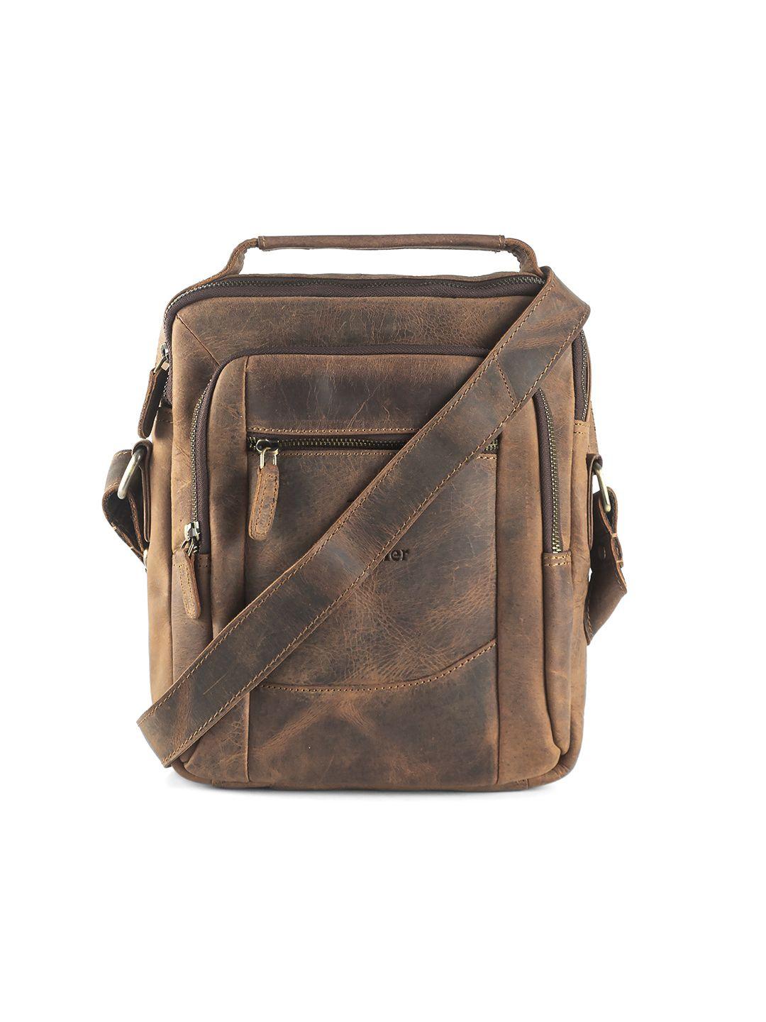 goatter men coffee brown messenger bag