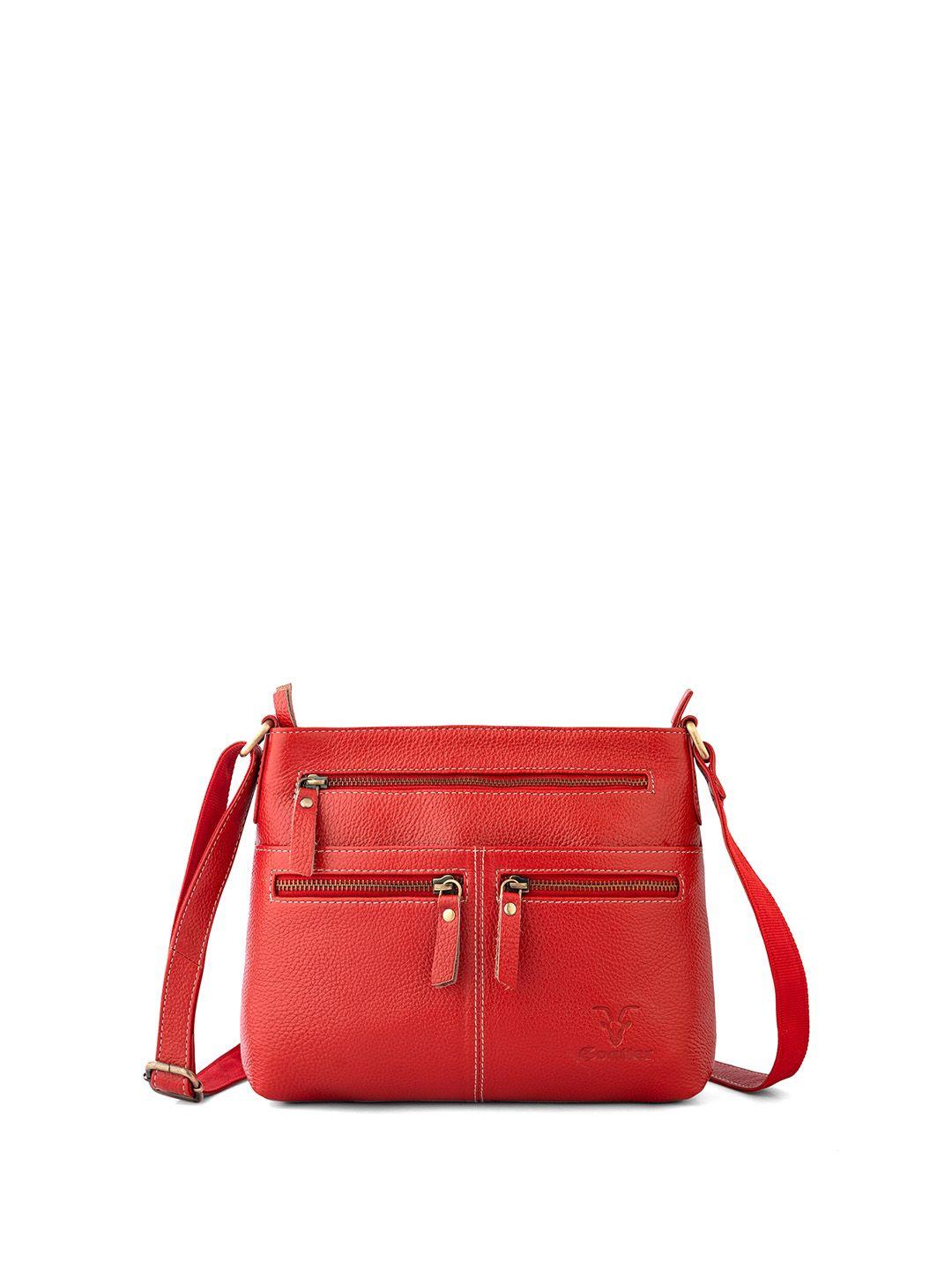 goatter red textured leather sling bag