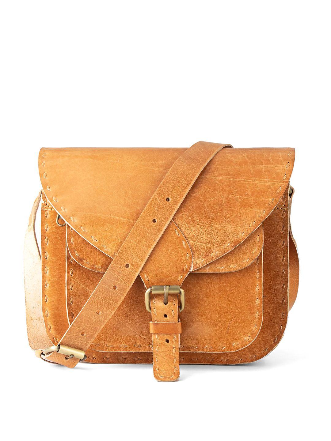 goatter tan leather structured sling bag