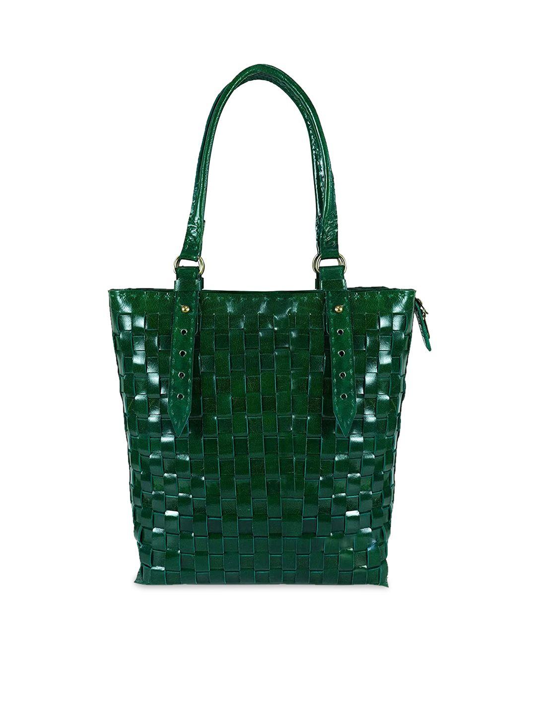goatter women green textured leather oversized structured knitting work handheld bag
