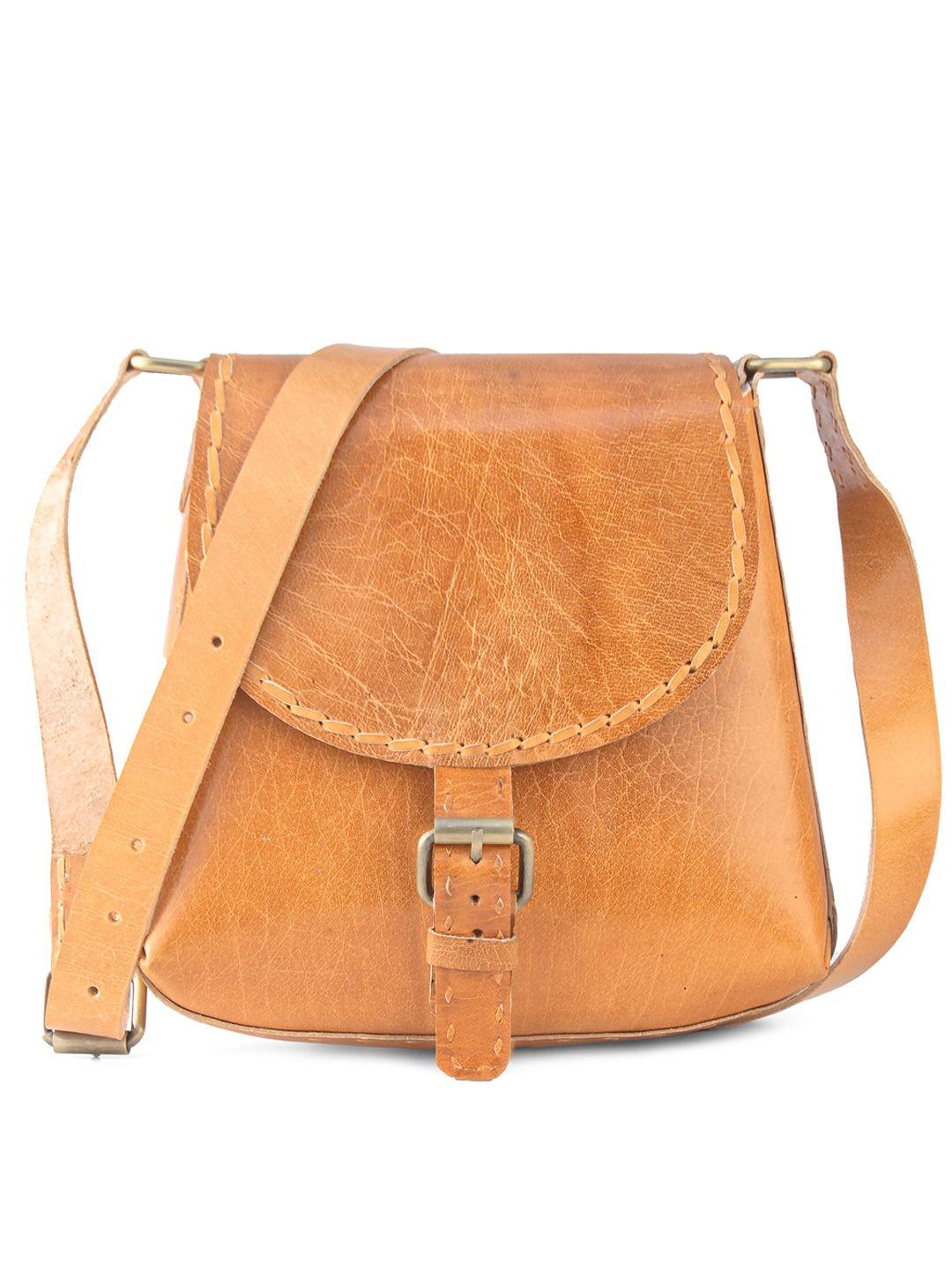 goatter women tan textured leather structured hand bag