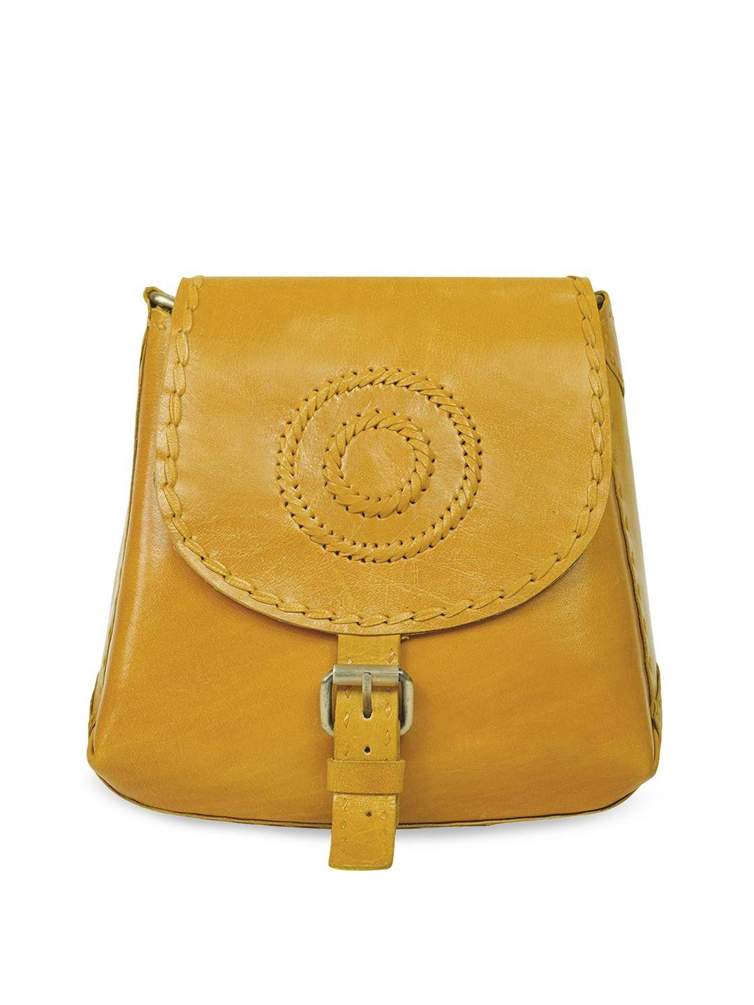 goatter yellow leather structured sling bag