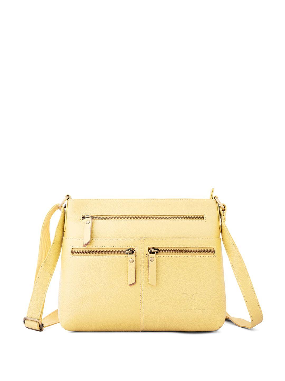 goatter yellow textured leather sling bag