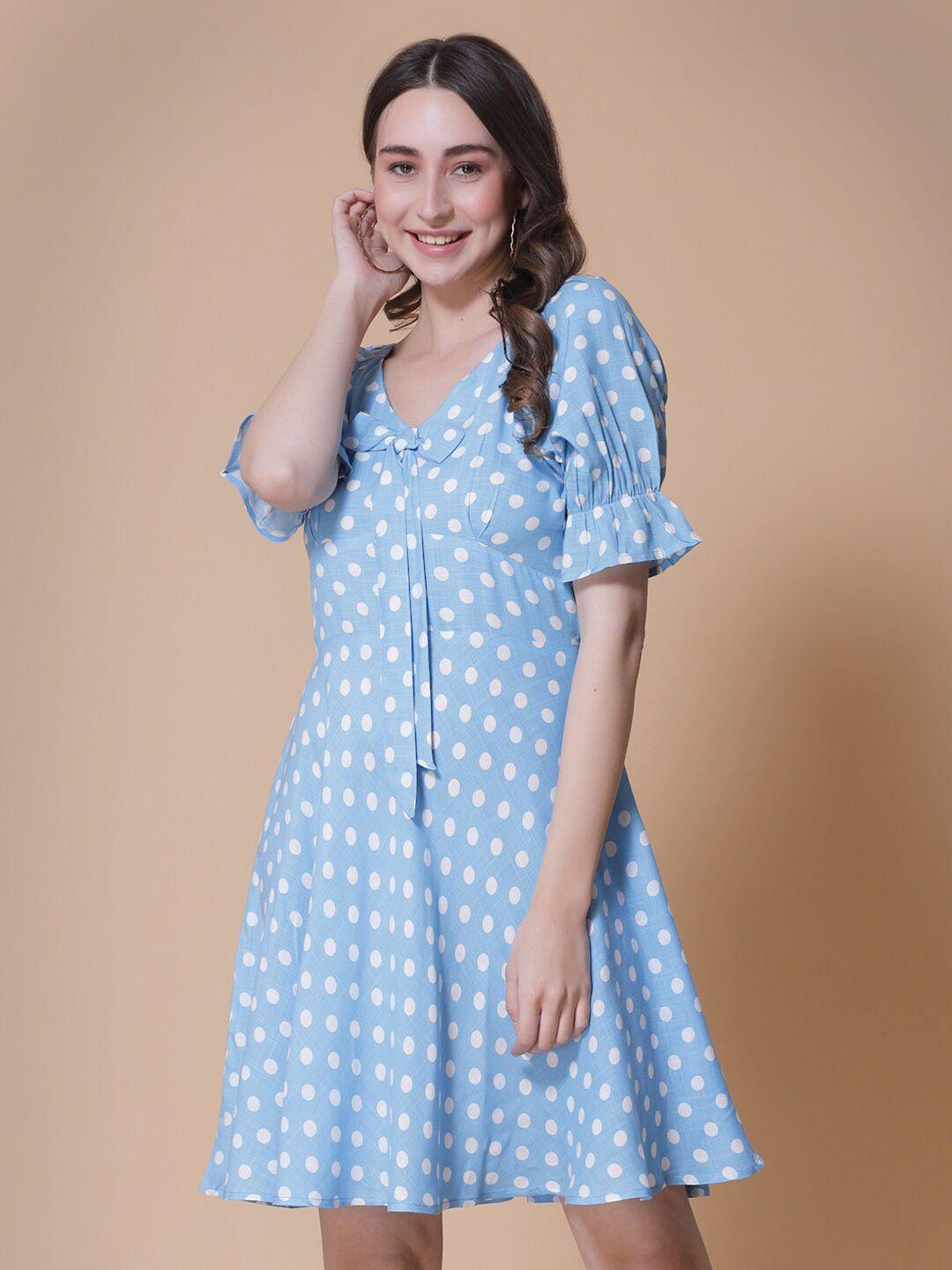 god bless polka dot printed puff sleeves a-line dress