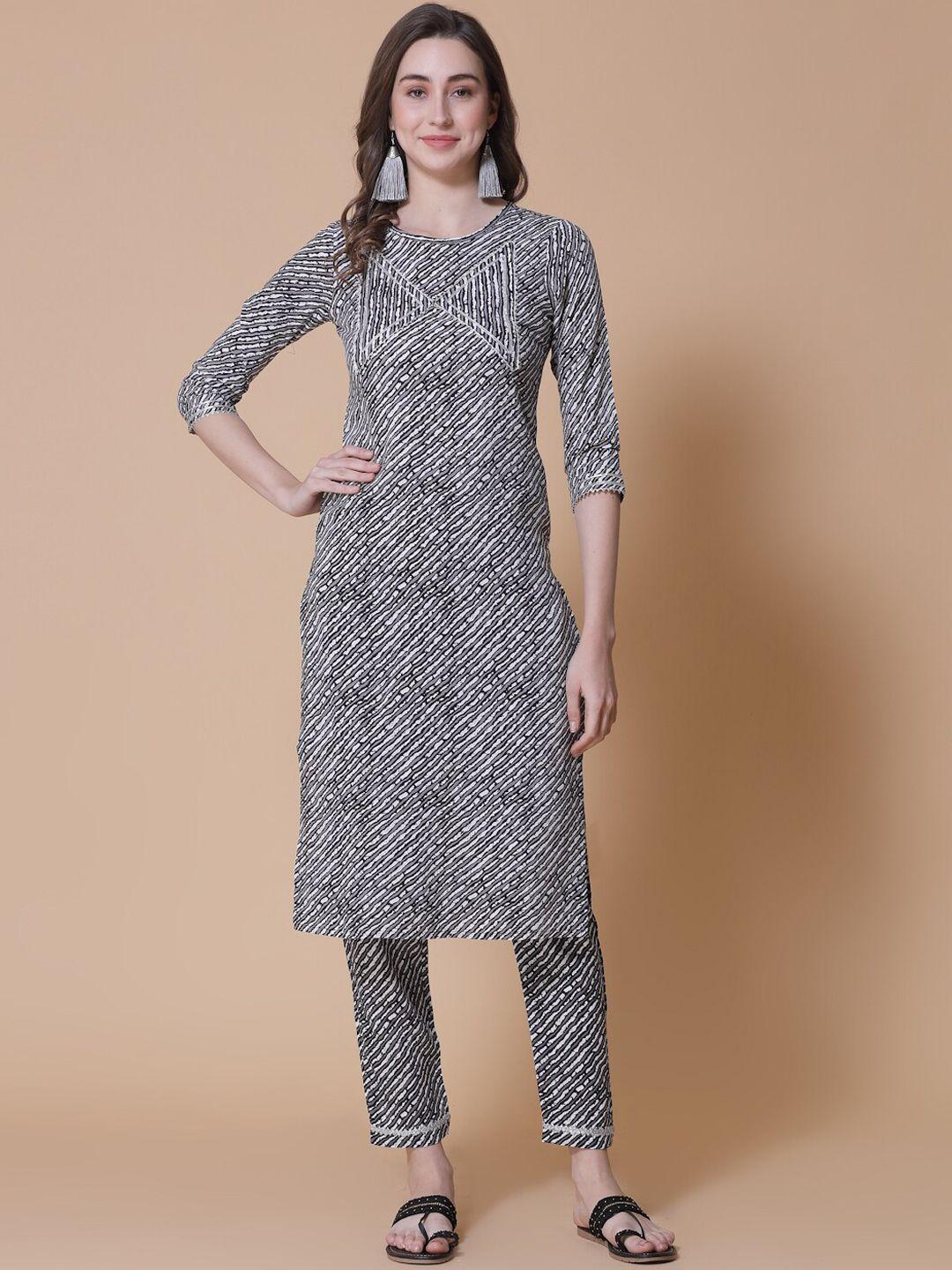 god bless women leheriya printed gotta patti kurta with trousers