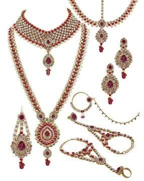 god-plated stone-studded bridal jewellery set