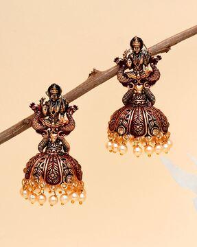 goddess laxmi jhumka earrings with pearl drops