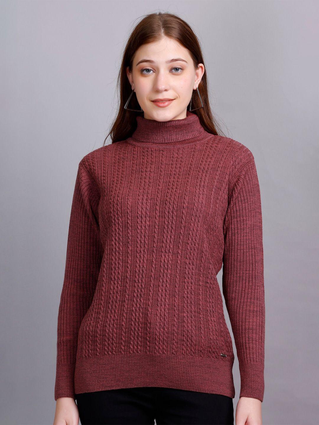 godfrey cable knit self design turtle neck ribbed woollen pullover