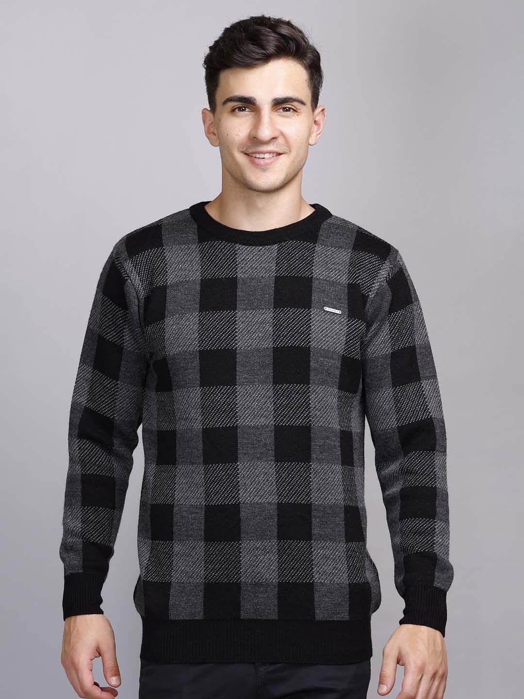 godfrey checked round neck long sleeves acrylic pullover