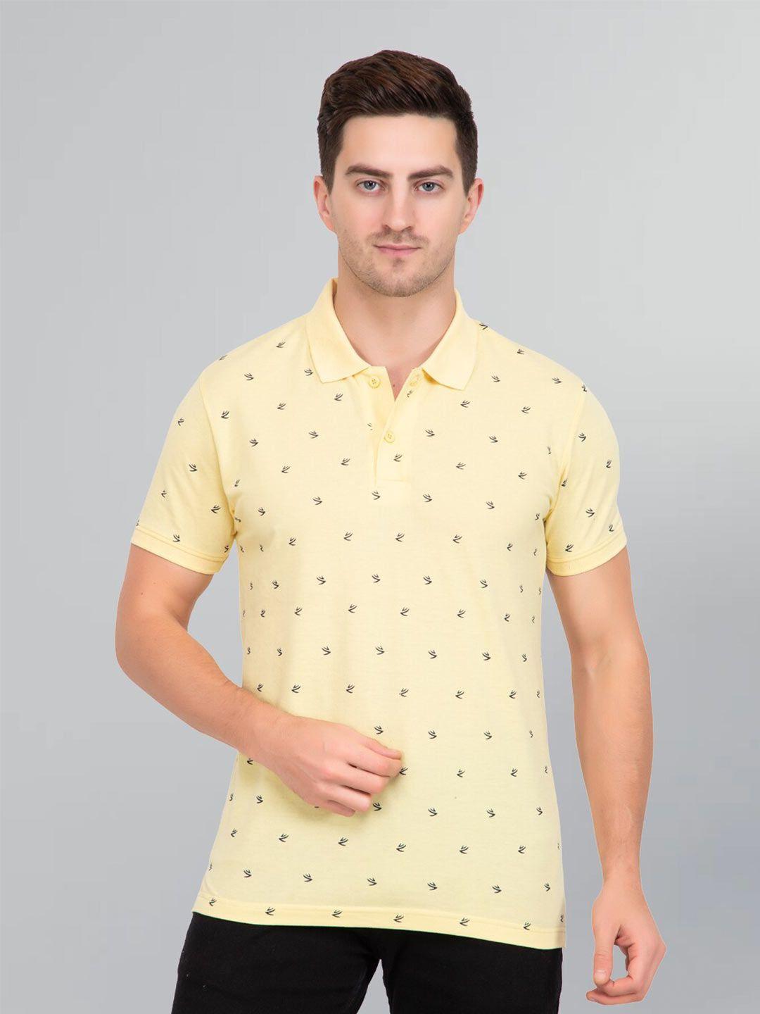 godfrey men yellow printed polo collar pockets t-shirt