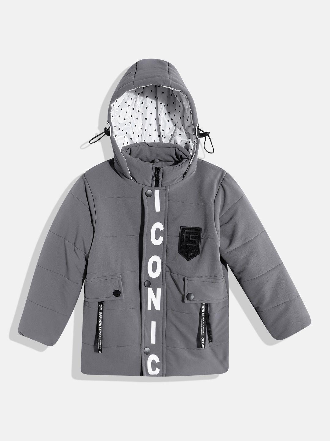 goji boys typography printed hooded puffer jacket