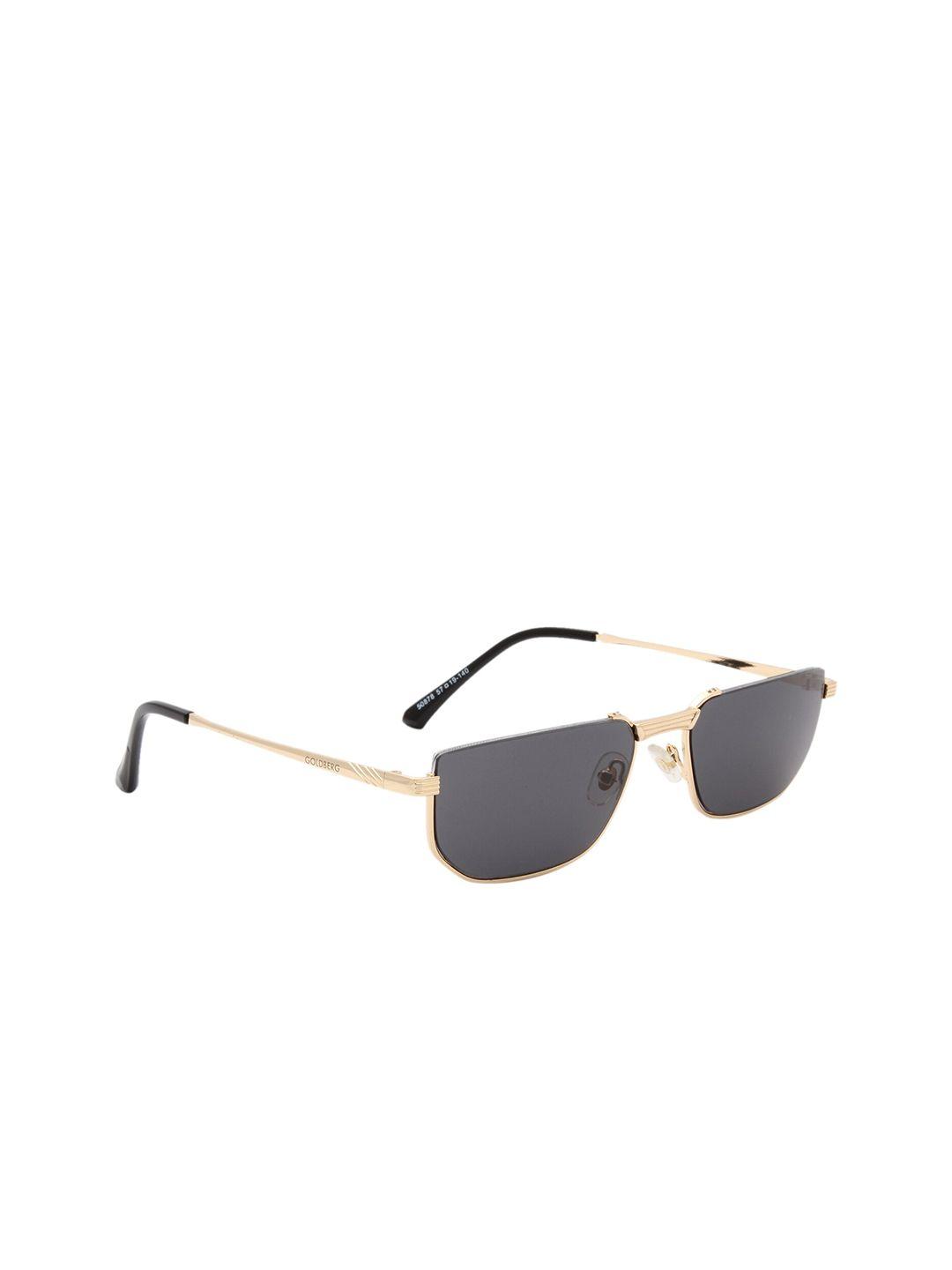 gold berg black lens & gold rectangle sunglasses with uv protected lens- gb-50878_gld-blk
