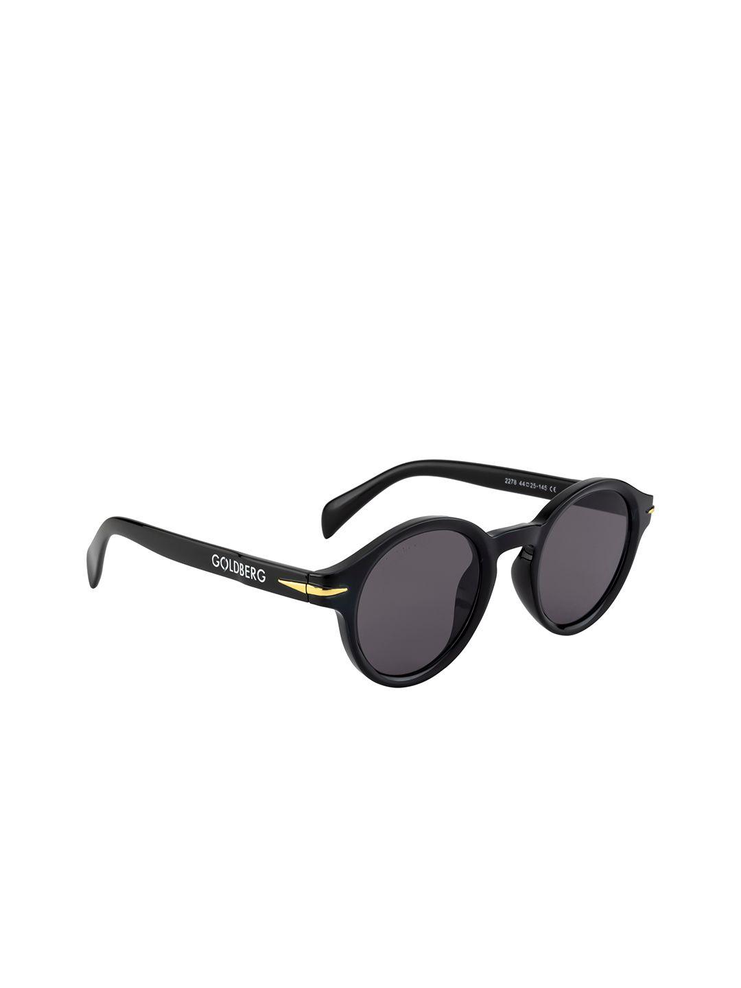 gold berg unisex black lens & black round sunglasses with uv protected lens
