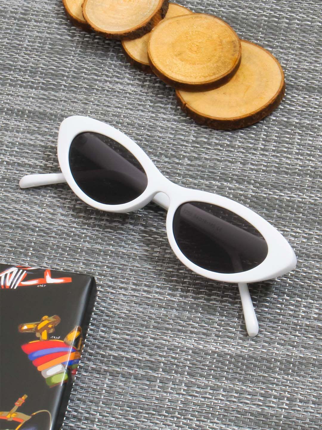 gold berg unisex black lens & white cateye sunglasses with uv protected lens
