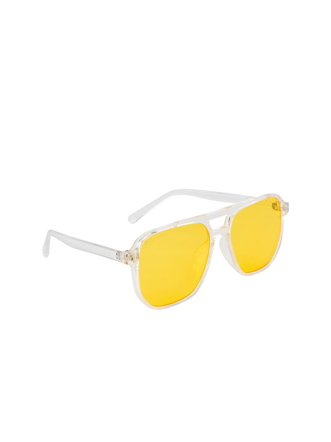 gold berg unisex yellow lens & white aviator sunglasses with uv protected lens