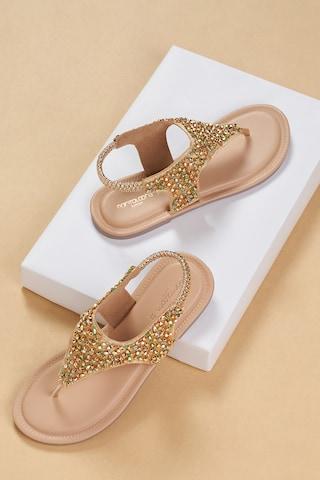 gold embroidered casual girls sandals