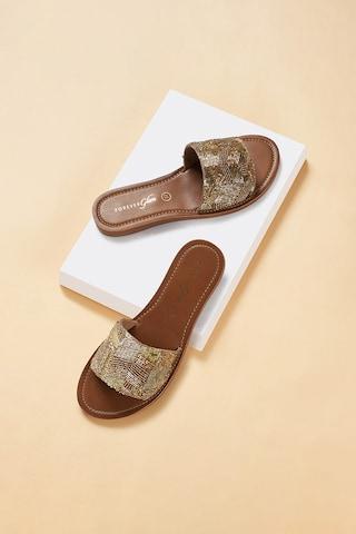 gold embroidered ethnic women flat sandals