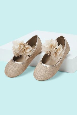 gold floral printed casual girls ballerinas