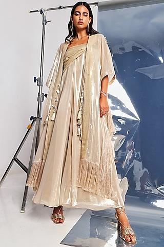 gold georgette lame high-low duster cape