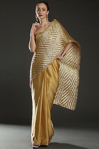 gold metallic cord handwoven draped saree set