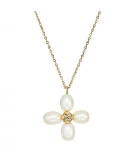 gold pearl clover pendant necklace