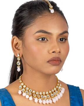 gold plated kundan & bead necklace set