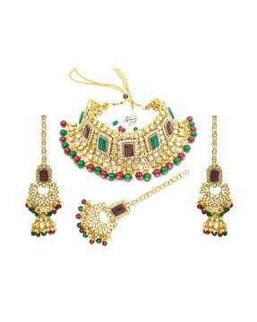 gold plated kundan bridal choker necklace set