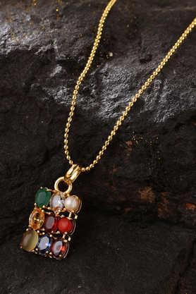 gold plated navratan pendant & chain for men
