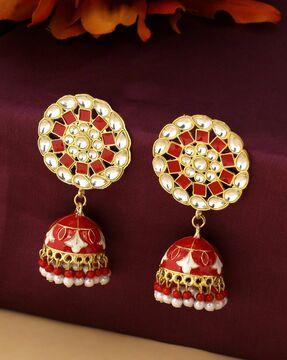 gold plated pearl beaded jhumka earrings