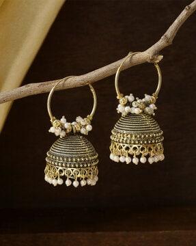 gold plated pearl beaded jhumka earrings