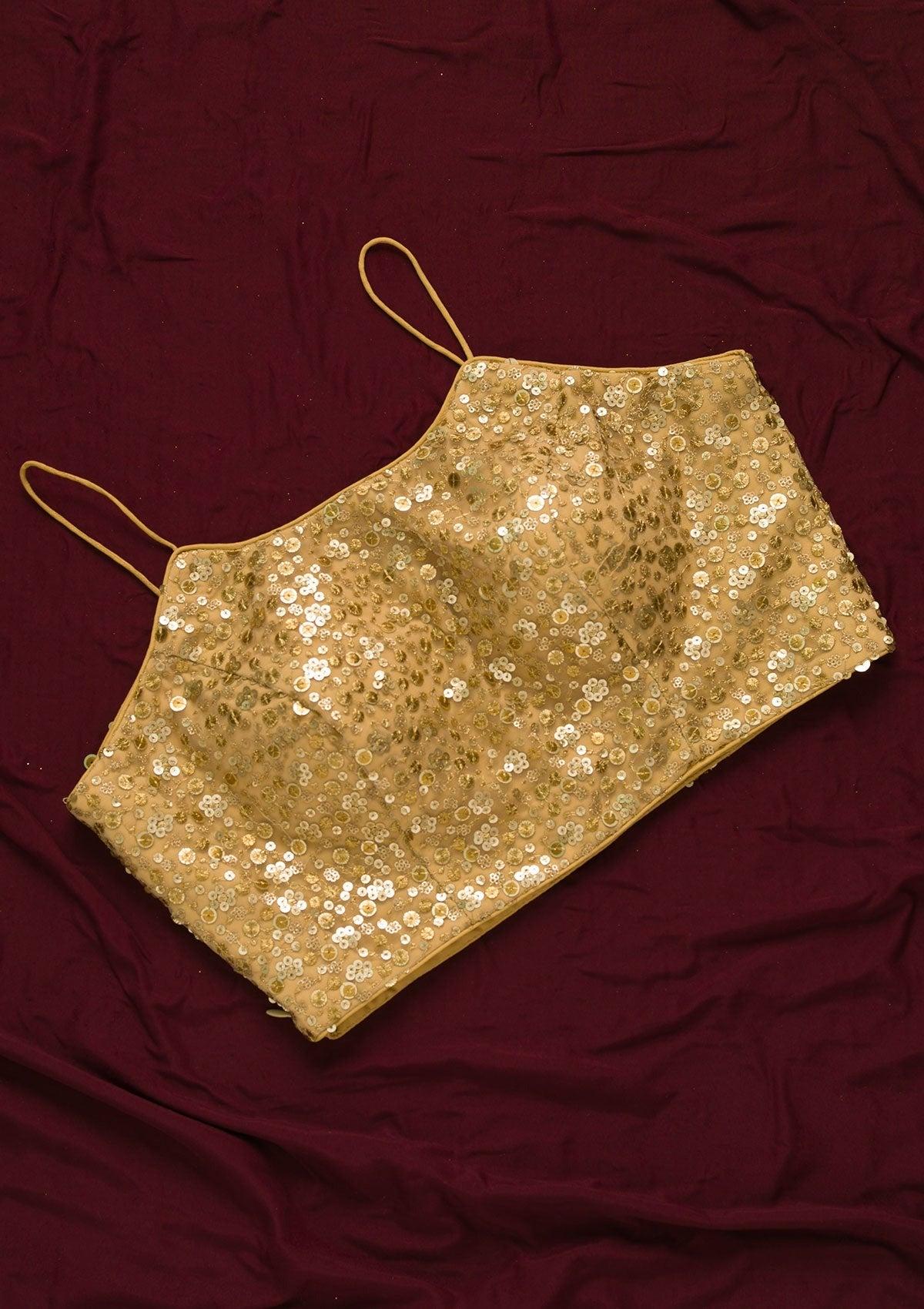 gold sequins net readymade blouse