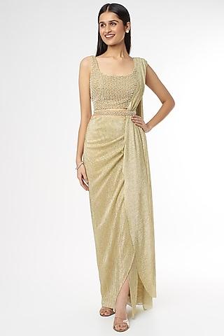 gold shimmer embellished saree set